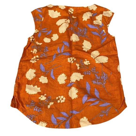 Rachell Zoe 100% Linen Women Top Small Rust/Brown Floral Shirt Flutter Sleeve - Picture 7 of 8